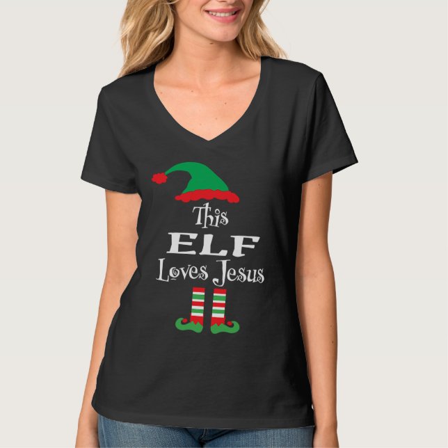 T-shirt Christmas This Elf Loves Jesus Religious  Xmas (Devant)
