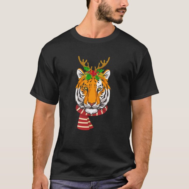 T-shirt Christmas Tiger Cat Santa Clause Reindeer Xmas Tig (Devant)