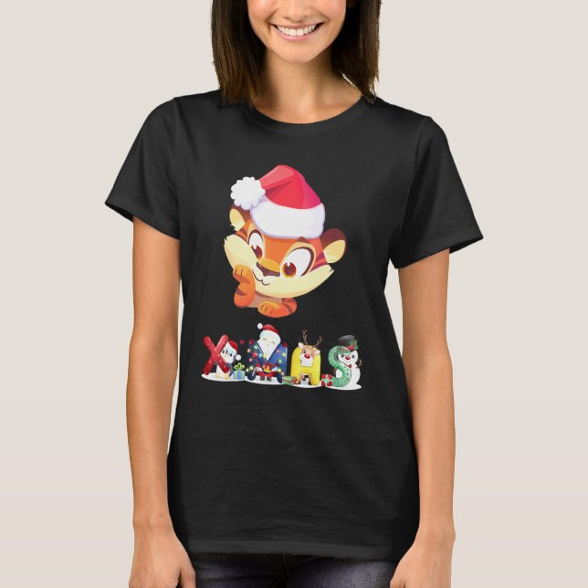 T-shirt Christmas Tiger Face Tree Snow  Pajama Xmas 2021   (Devant)
