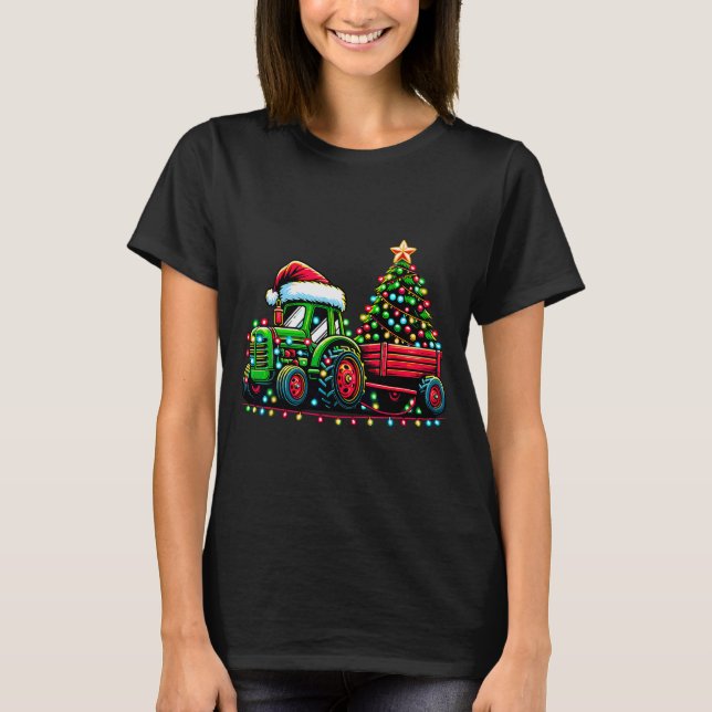 T-shirt Christmas Tractor Boys Santa Xmas Farm Truck  (Devant)