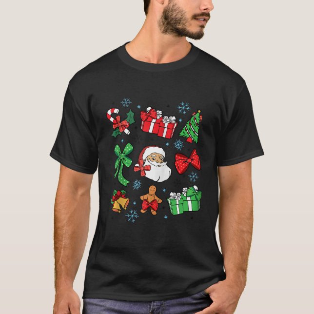 T-shirt Christmas Tree Coquette Bow Santa Candy Cane Xmas  (Devant)