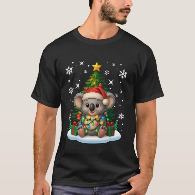 T-shirt Christmas Tree Koala Lighting Santa Hat Xmas Famil (Devant)