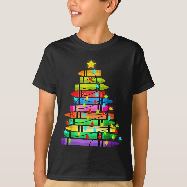 T-shirt Christmas Tree Made Of Crayons School Teacher Life (Devant)