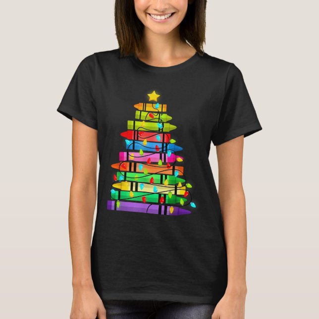 T-shirt Christmas Tree Made Of Crayons School Teacher Life (Devant)