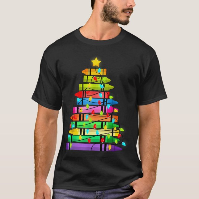 T-shirt Christmas Tree Made Of Crayons School Teacher Life (Devant)