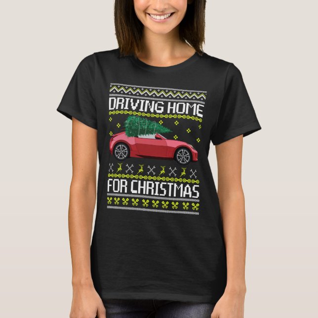 T-shirt Christmas Tree Oldtimer Car Xmas Ugly Sweater Pull (Devant)
