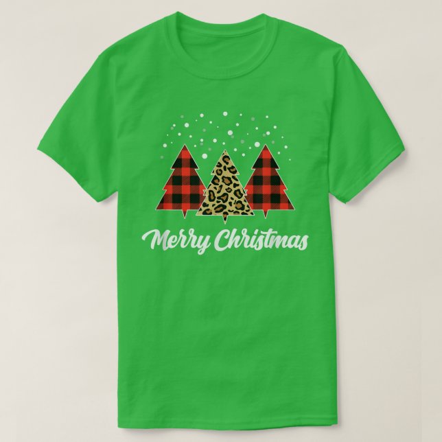 T-shirt Christmas Tree Plaid Christmas Tree Leopard Christ (Design devant)
