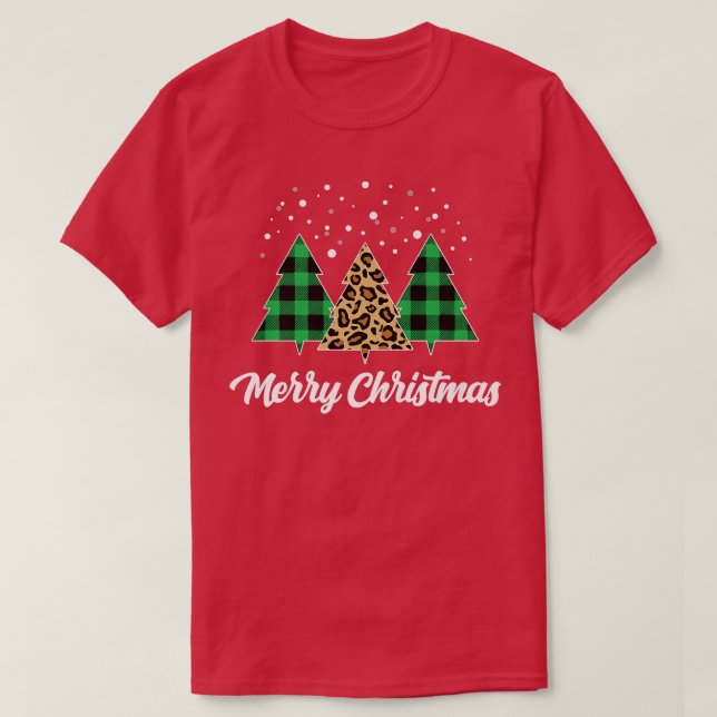 T-shirt Christmas Tree Plaid Christmas Tree Leopard Christ (Design devant)