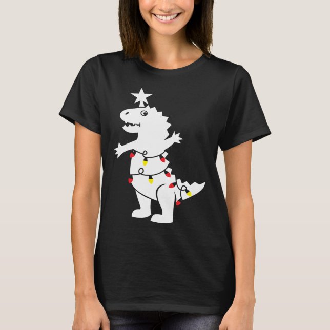 T-shirt Christmas Tree Rex Dinosaur Xmas Lights Rex Pun Jo (Devant)