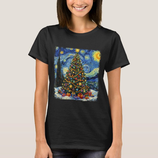 T-shirt Christmas Tree Van Gogh Starry Night Christmas 202 (Devant)