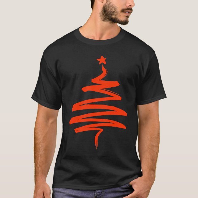 T-shirt Christmas Tree Xmas Tree Orange Brush Stroke Men W (Devant)