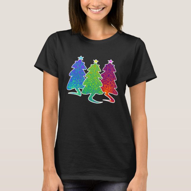 T-shirt Christmas Trees Cat Lizard Dinosaur Rat Blue Green (Devant)