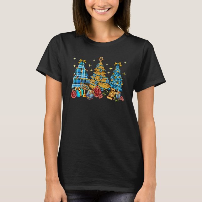 T-shirt Christmas trees Hannukah western Menorah Jewish Dr (Devant)