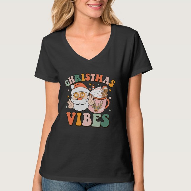 T-shirt Christmas Vibes Santa Claus And Hot Chocolate (Devant)