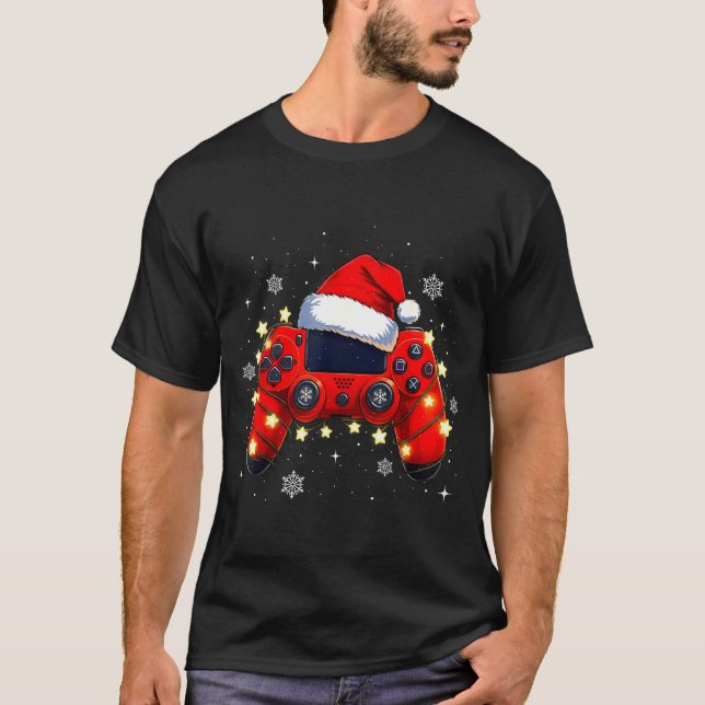 T-shirt Christmas Video Game Controller Santa Hat Gamer Bo (Devant)