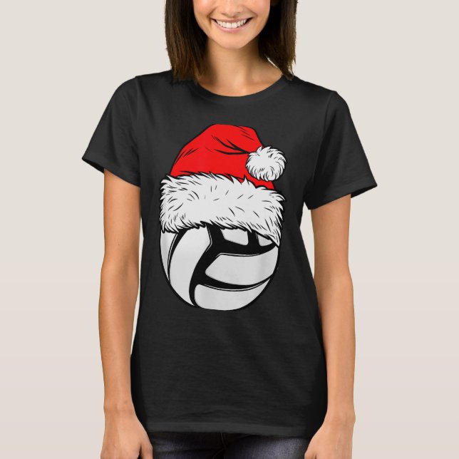 T-shirt Christmas Volleyball Ball Santa Hat Xmas Matching  (Devant)