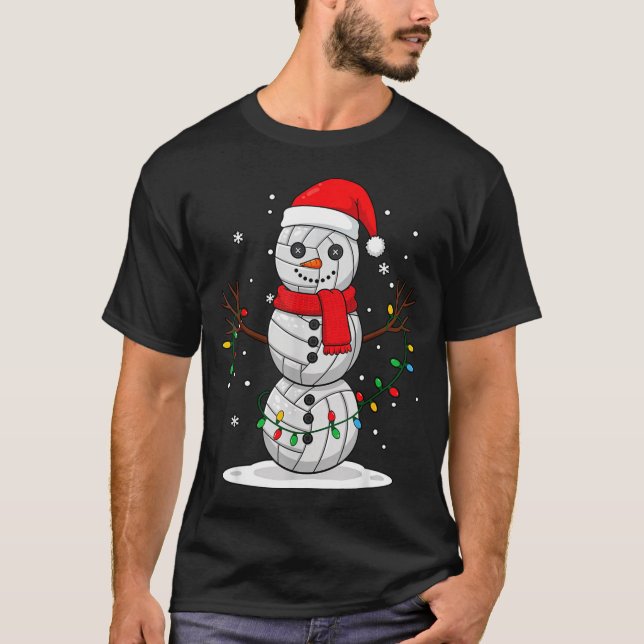 T-shirt Christmas Volleyball Snowman Santa Hat Funny Holid (Devant)