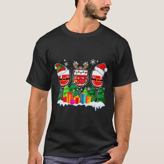 T-shirt Christmas Wine - Funny Reindeer Santa Xmas Alcohol (Devant)