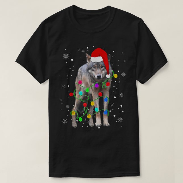 T-shirt Christmas Wolf | Festive Holiday Lights Design (Design devant)