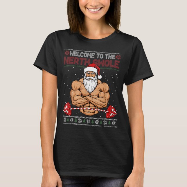T-shirt Christmas Workout Welcome To North Swole Xmas Gym  (Devant)