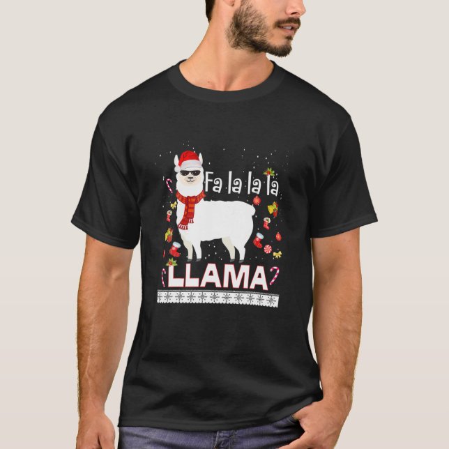 T-shirt Christmasfa LA Llama Santa Hat Ugly Xmas Tree A (Devant)
