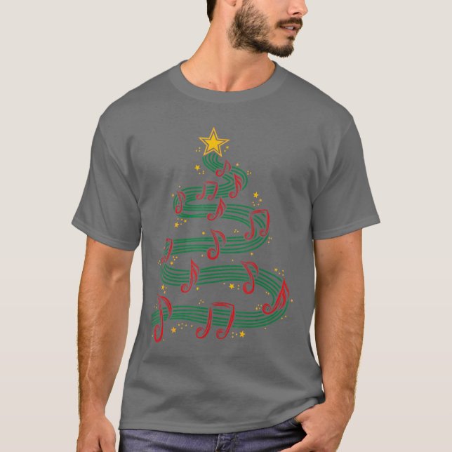 T-shirt Christmasree Musical Notes Song Musician Sing Caro (Devant)