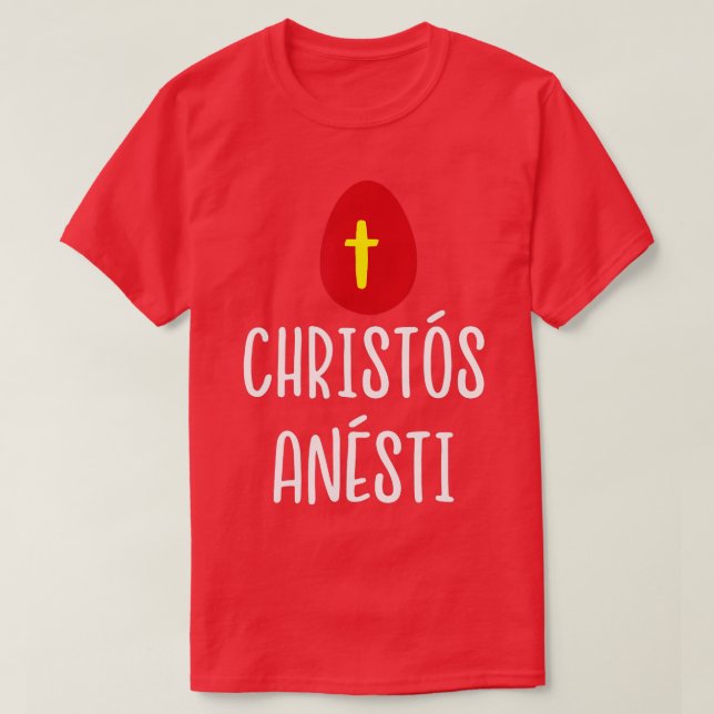 T-shirt Christos Anesti Grec Oeuf rouge de Pâques avec Cro (Design devant)