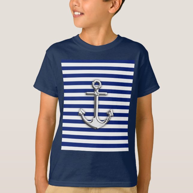 T-shirt Chrome Anchor on Navy Stripes (Devant)