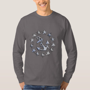 T-shirt Chrome Argent Comme Nautique Yacht Drapeau Étoiles