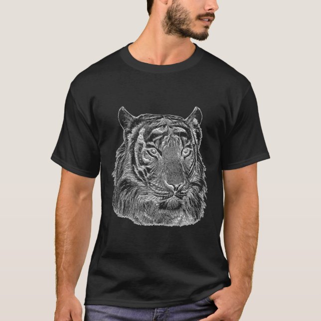 T-shirt chrome argent tigre visage animal nature jungle ar (Devant)
