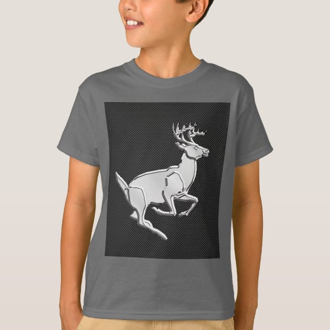 T-shirt Chrome Like Running Deer on Carbon Fiber (Devant)