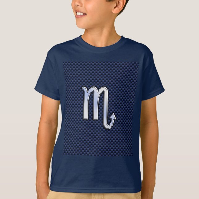 T-shirt Chrome Scorpio Zodiac Sign on Blue Carbon Fibre (Devant)