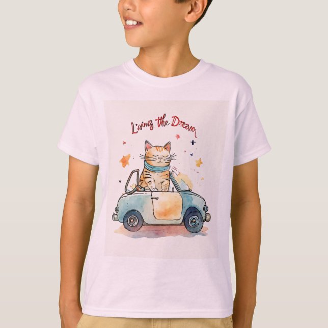T-shirt Chubby cat dans une petite voiture (Devant)