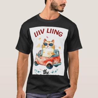 T-shirt Chubby chat dans une minuscule voiture 2d illustra