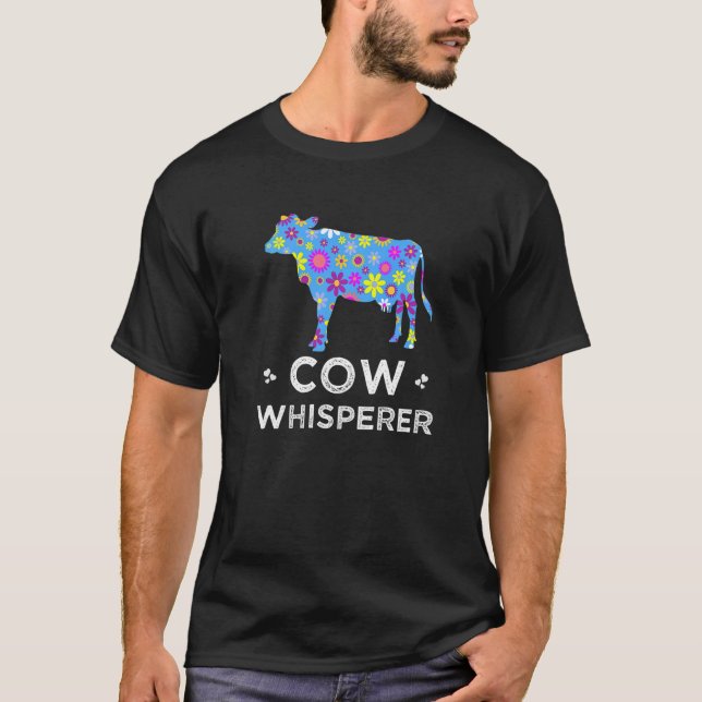 T-shirt Chuchoteur de vache Mignon Floral Exploitation ani (Devant)