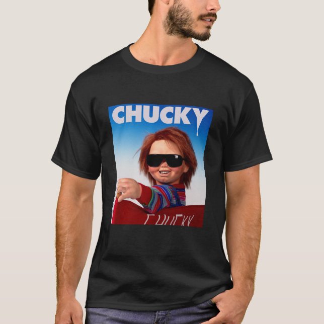 T-shirt Chucky Sunglasses Creepy Directors Chair (Devant)