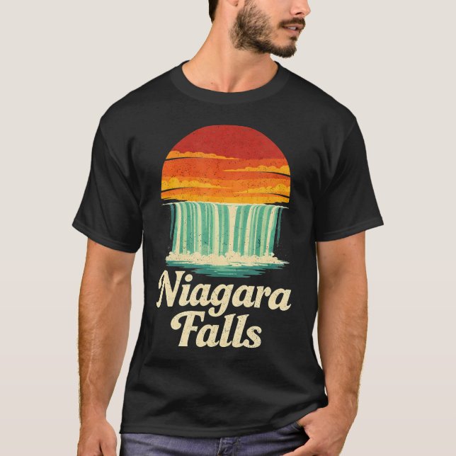 T-shirt Chute du Niagara Coucher de soleil Rétro (Devant)