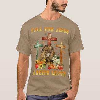 T-shirt Chute pour Jésus croix Il Jamais Lion Feuille Auto
