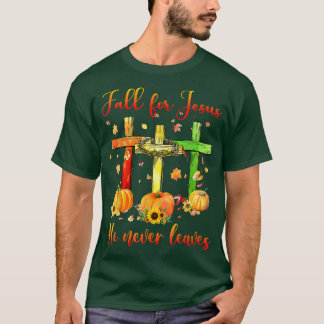 T-shirt Chute Pour Jésus Il N'A Jamais Feuille Automne Chr