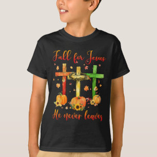 T-shirt Chute Pour Jésus Il N'A Jamais Feuille Automne Chr