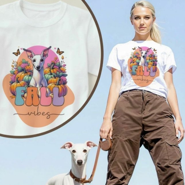 T-shirt Chute Vibes Italien Greyhound Chien Patch Citrouil (Fall Vibes Italian Greyhound Dog Pumpkin Patch T-Shirt.)