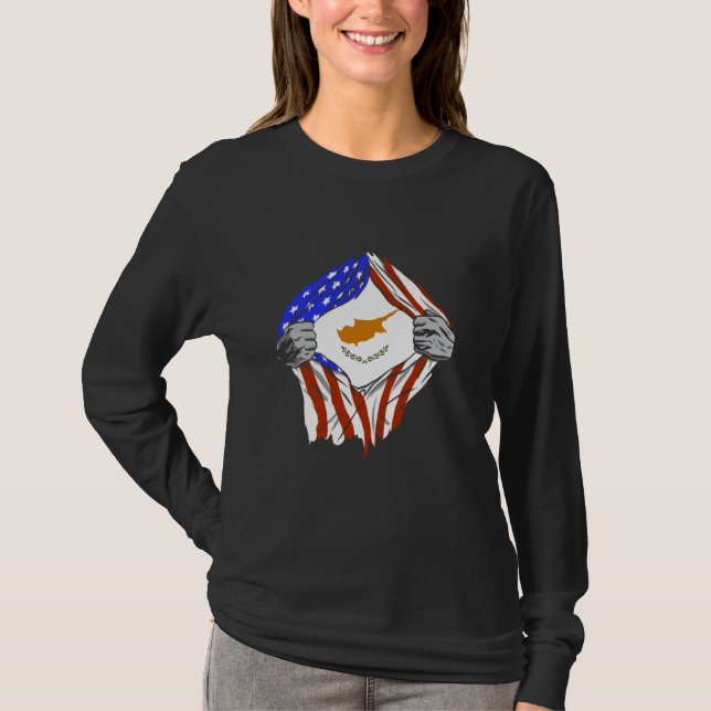 T-shirt Chypre Drapeau USA America Pride chypriote thoraci (Devant)