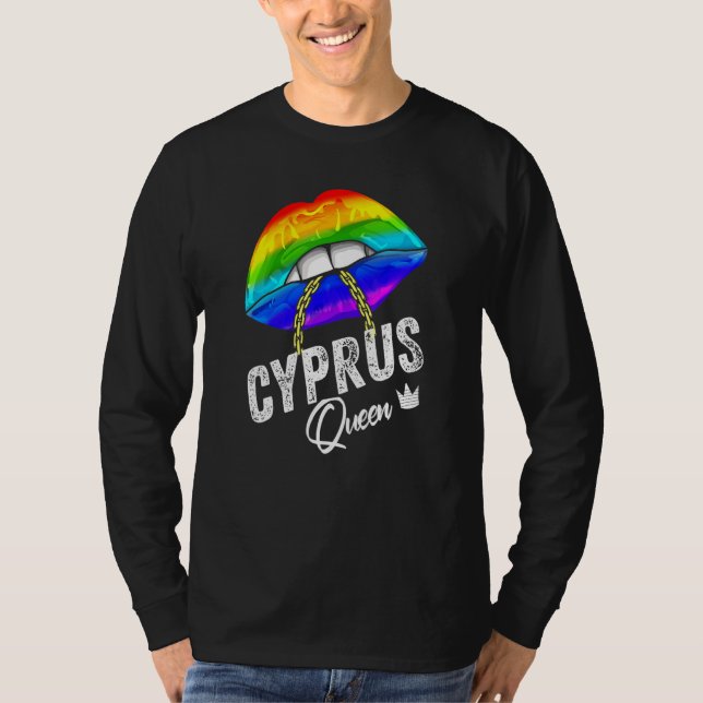 T-shirt Chypre Reine Lgbtq Gay pride Lèvres drapeau arc-en (Devant)