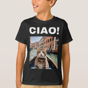 T-shirt Ciao Chat Gondolier Drôle Sur Une Gondole Vénitien
