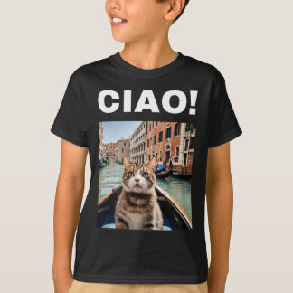 T-shirt Ciao Chat Gondolier Drôle Sur Une Gondole Vénitien