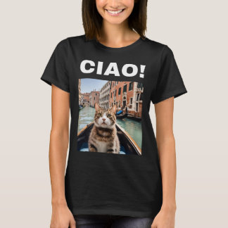 T-shirt Ciao Chat Gondolier Drôle Sur Une Gondole Vénitien