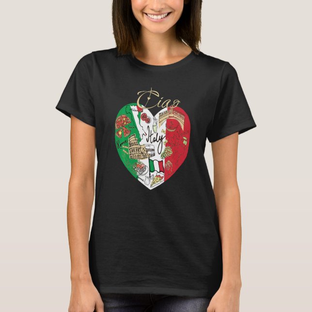 T-shirt Ciao Italie mignonne Italie Graphique Drapeau Coeu (Devant)