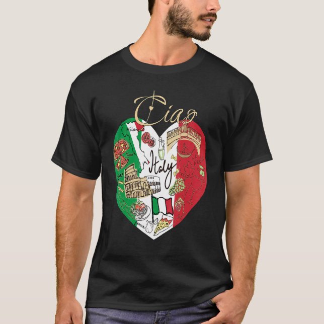 T-shirt Ciao Italie mignonne Italie Graphique Drapeau Coeu (Devant)