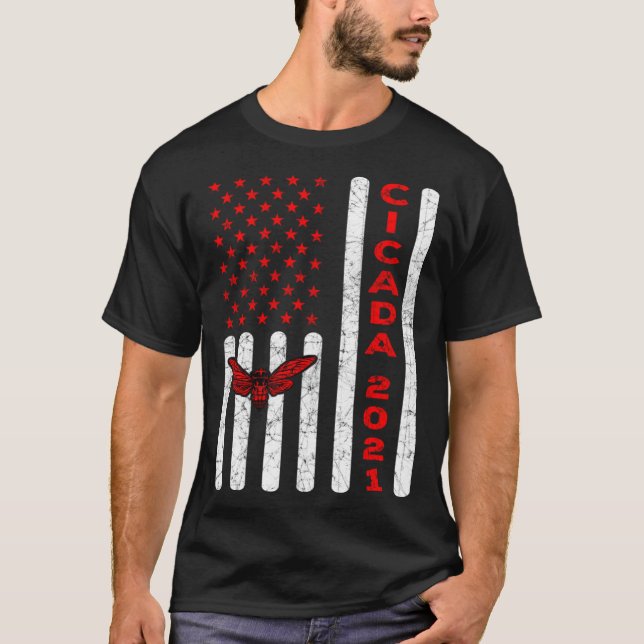 T-shirt Cicada Invasion 2021 Insect Brood X American Flag  (Devant)