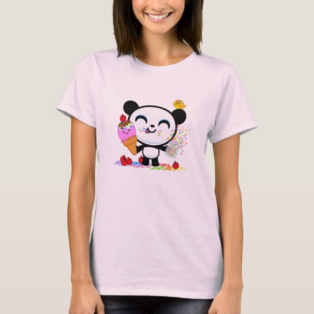 T-shirt Cici Panda aime les cônes de crème glacée avec des (Devant)